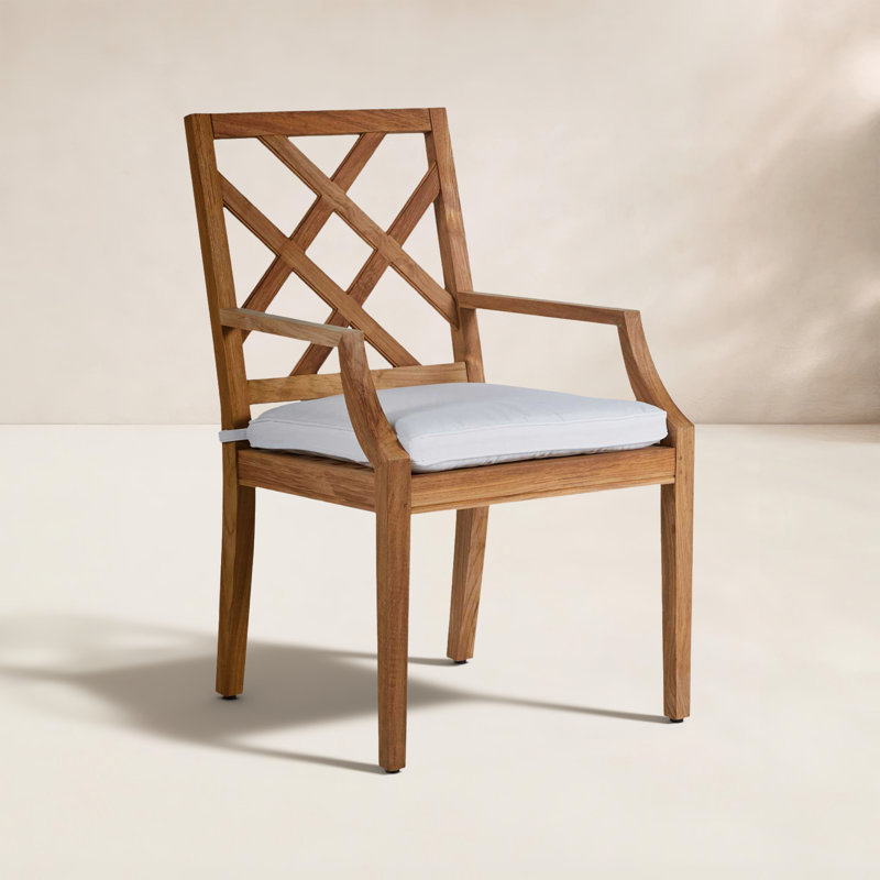 Haley Patio Dining Armchair with Cushions, Natural Teak, Natural White, Welt