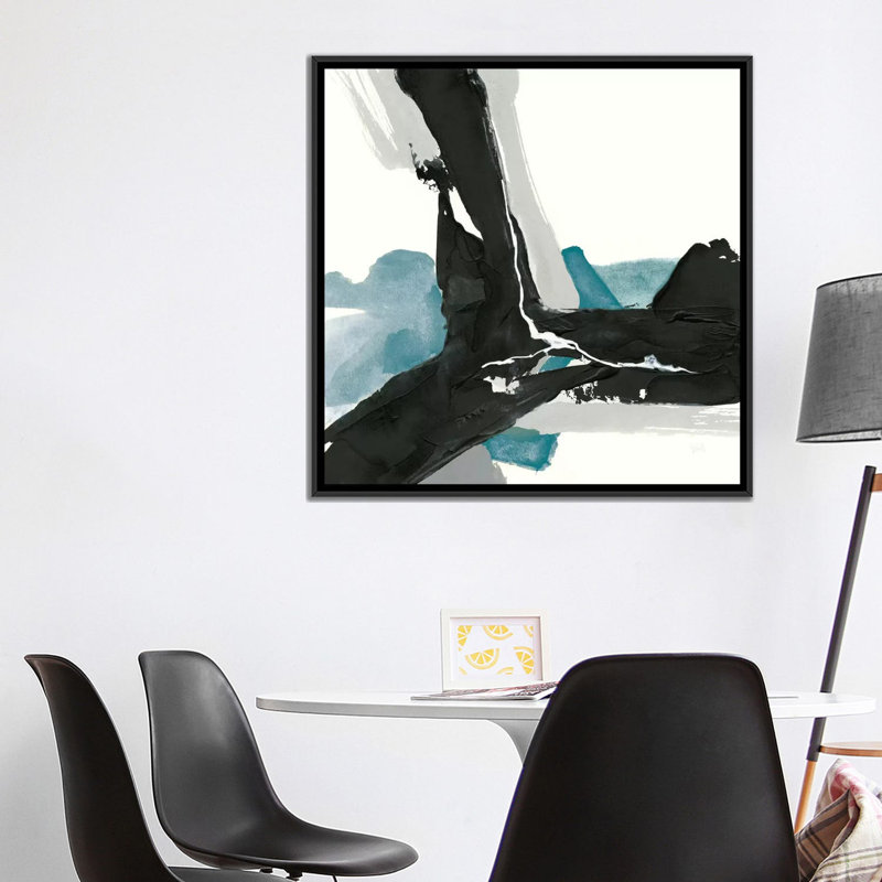 «Black and Teal III», impression sur toile, H 18 po x l 18 po x P 1,5 po, Toile avec cadre noir, Pas de tapis