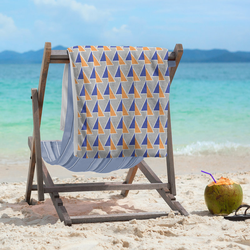 Serviette de plage à flèches changeées, Bleu foncé / pêche / gris