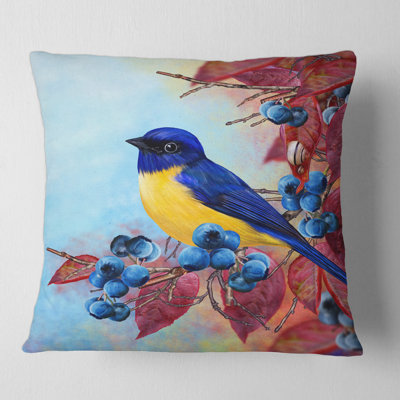 Bright Bird Bullfinch Sitting on a Branch I Square Pillow Cover & Insert