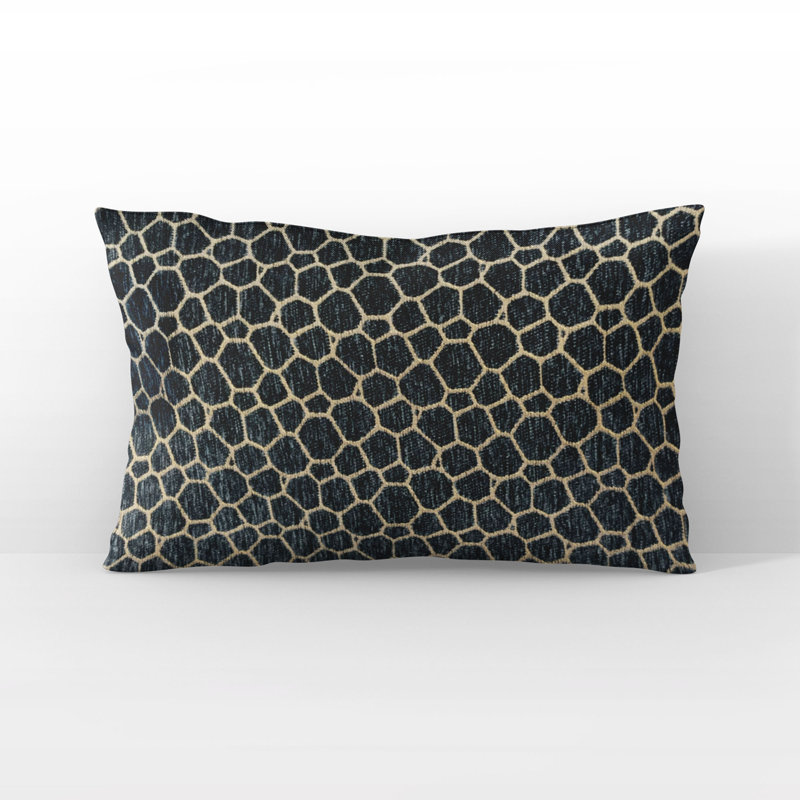 Plutus Opulence Hexagonal Geometric Luxury Throw Pillow, 12" H x 20" W, Gold/Navy Geometric, Rectangular