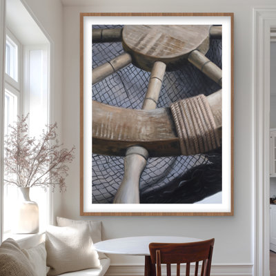 Helm on a Fishing Net Closeup - Marine Gray Framed Print