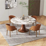 Brayden Studio Farmhouse Glossy Sintered Stone Round Dining Table With ...