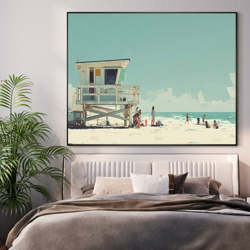 Très grande reproduction d'art sur toile - Paysage de plage océanique pour décor de maison côtière pour le salon ou la chambre à coucher - «Assemblage requis du cadre (cadre non fini)»