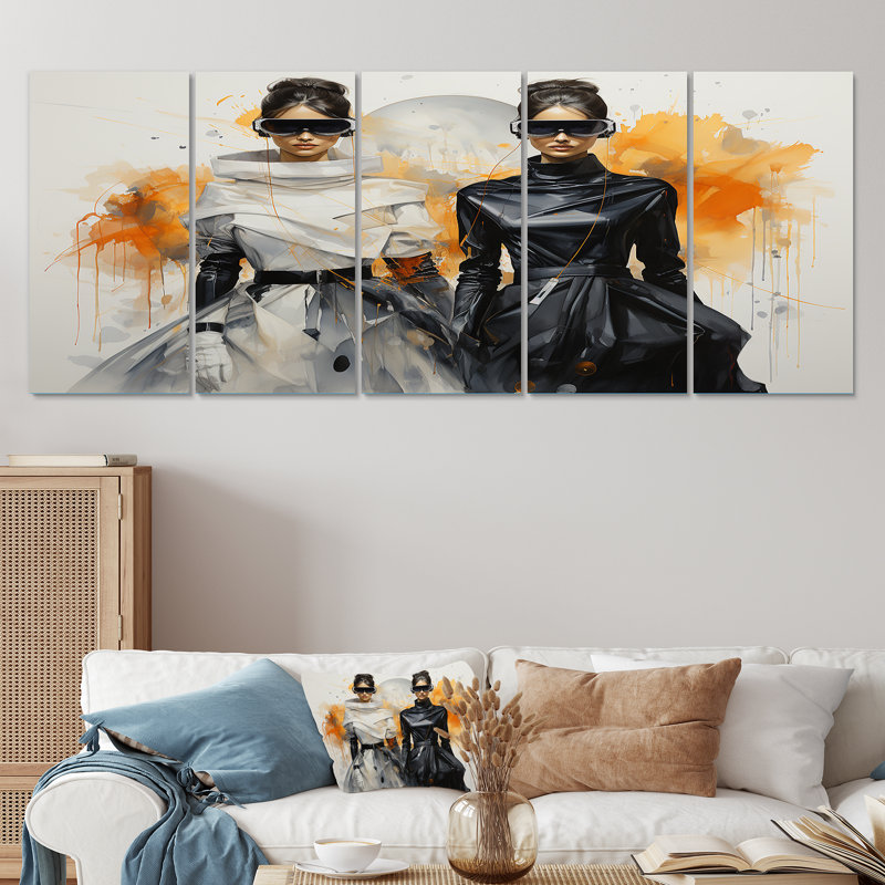 Futuriste mode jaune et noir - art mural 5 pièces Dior, H 32 po x l 80 po