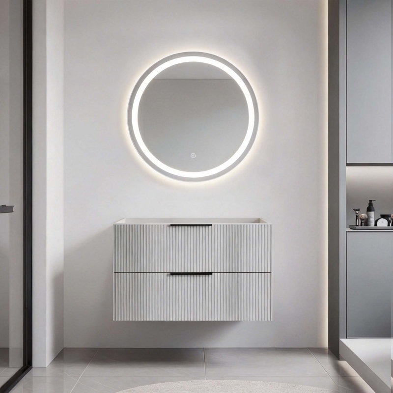 Meuble-lavabo flottant moderne avec lavabo en céramique et grand rangement, Antique Gray, L 36 po