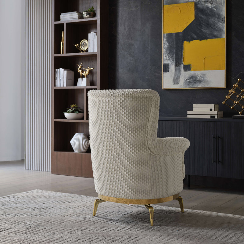 Chaise de style moderne Zoe en bois et or, Tissu crème