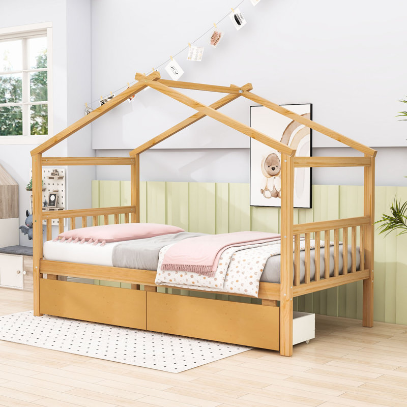 Lit simple avec tiroirs de rangement Ar Orlando, Natural