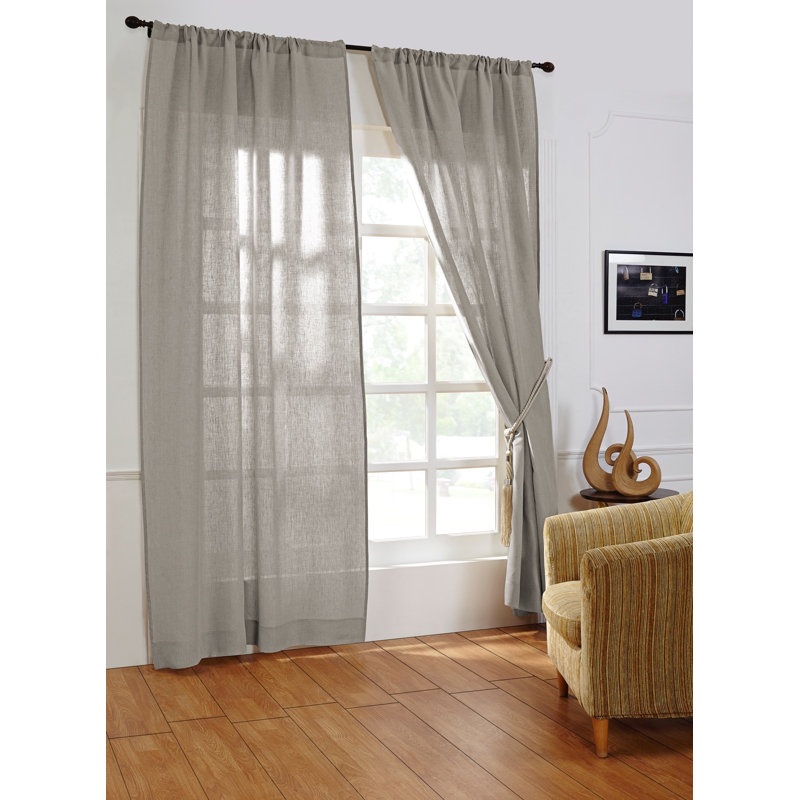 Rideau simple semi-transparent en lin Damron, Gris platine