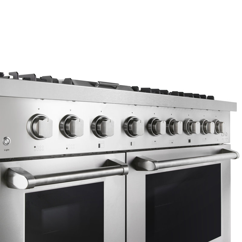 Cosmo 48 po. Lumin Collection 6,7 pi³ Cuisinière à double four avec 6 brûleurs scellés, convection rapide, acier inoxydable