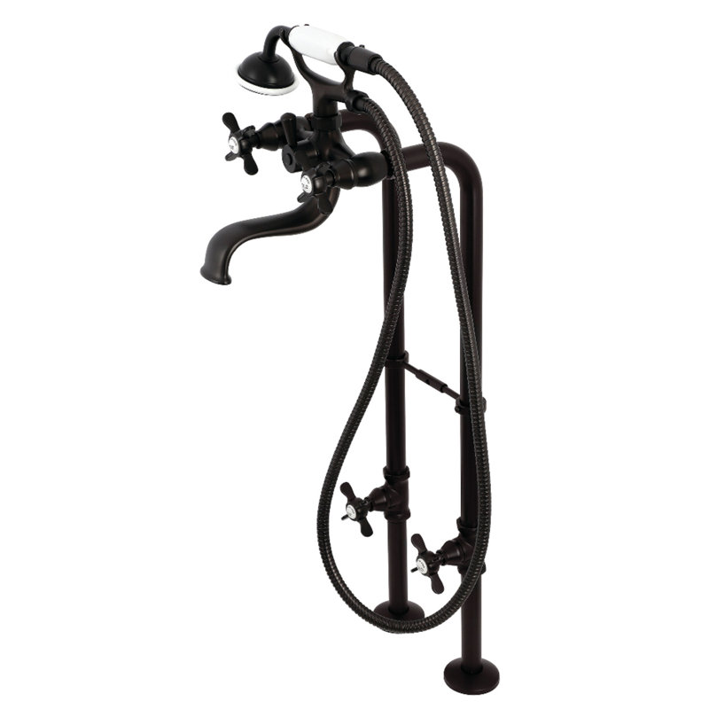 Kingston Brass Essex Three-Handle 2-Hole Freestanding Clawfoot Tub Faucet Package with Supply Line and Stop Valve