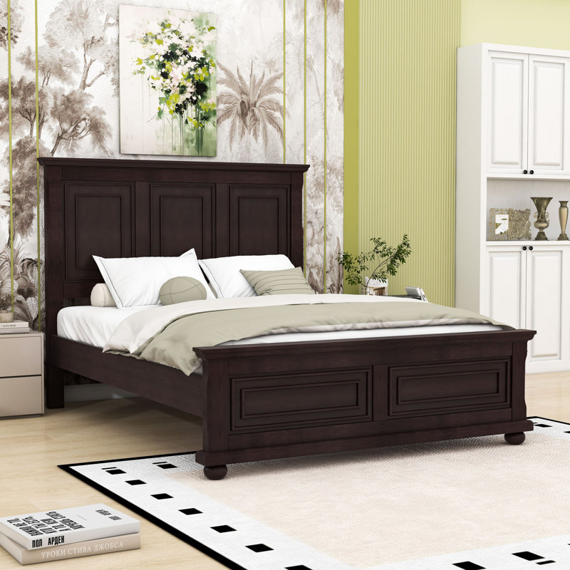 Panel Bed with Headboard and Slats, Rich Brown, Queen