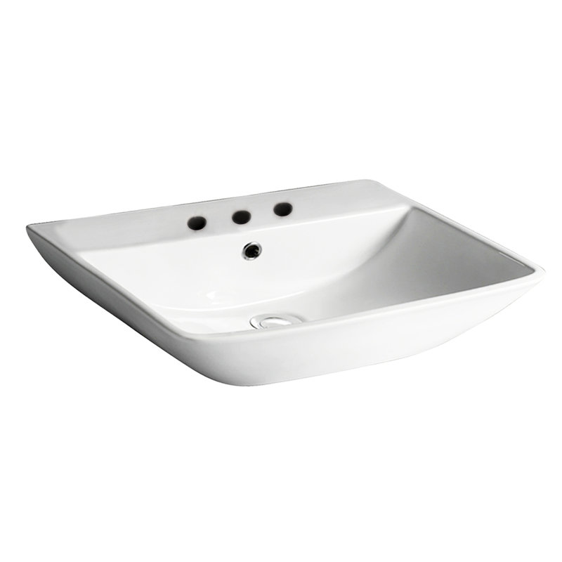Lavabo de salle de bain mural rectangulaire en porcelaine vitreuse avec trop-plein Summit, Centres de 8 po