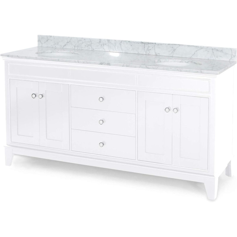 Meuble-lavabo double 73 po avec plateau en marbre Elisianna