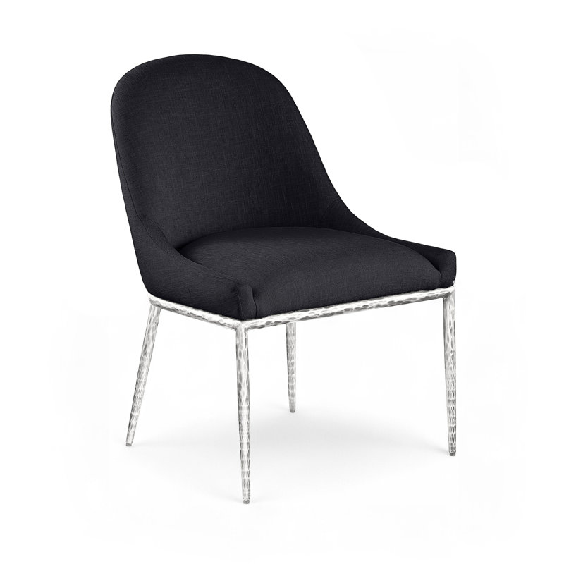 Chaise d'appoint rembourrée Ferro Hessle, Argent brossé, Tissu texturé en lin noir