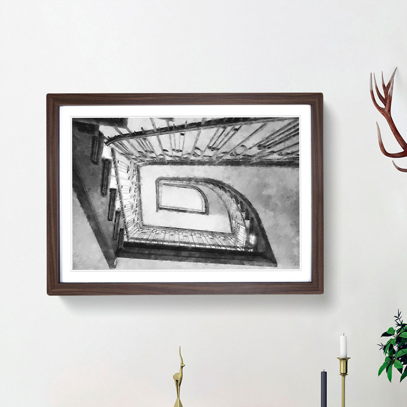 Rectangular Staircase - Framed Print, Walnut Framed, 24cm H x 33cm W x 2cm D