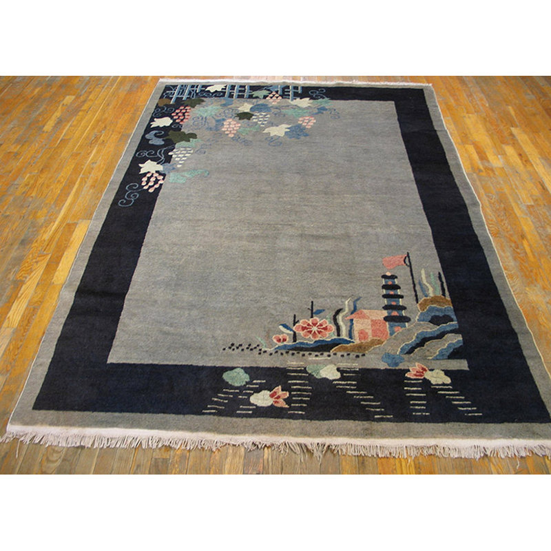 Antique Floral Wool Hand Knotted Pile Gray 1920s Rug