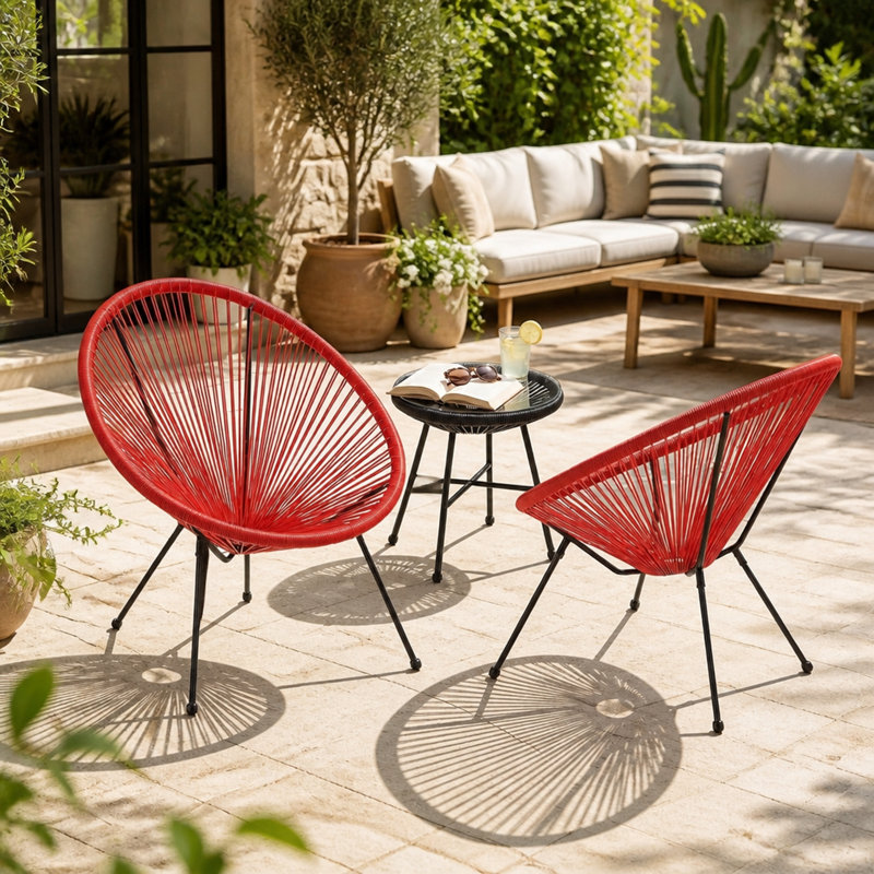 Ensemble de 2 chaises de bistro Anson, chaises d'extérieur en faux rotin avec structure en acier, chaises rondes modernes pour patio, jardin et piscine (orange)