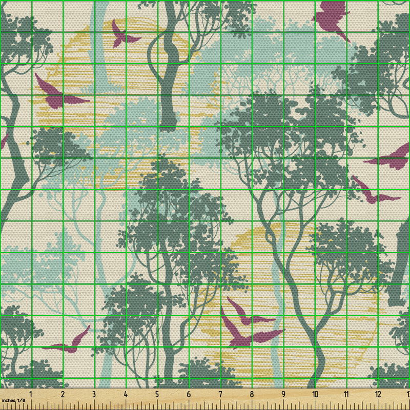 Chauntia Trees and Birds Flying Drawn by Hand Multi-Purpose Fabric