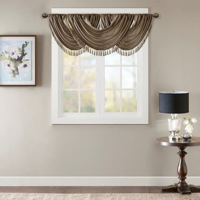 Faux Silk Waterfall Embellished Valance Bronze 38X46"