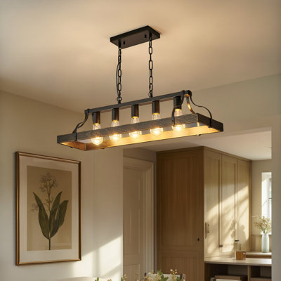 Luminaire suspendu industriel 34 po noir - Lustre de ferme réglable à 5 ampoules pour îlot de cuisine, salle à manger ou espace de vie