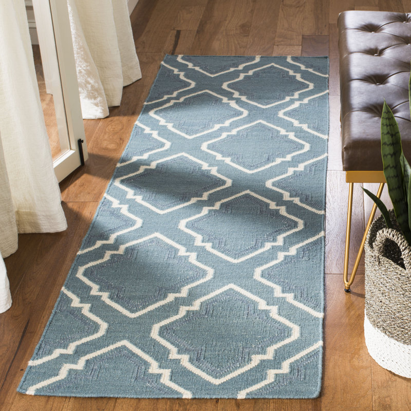 Emek Hand Woven Flat Weave Wool Geometric Rug, Runner 2'6" x 8'