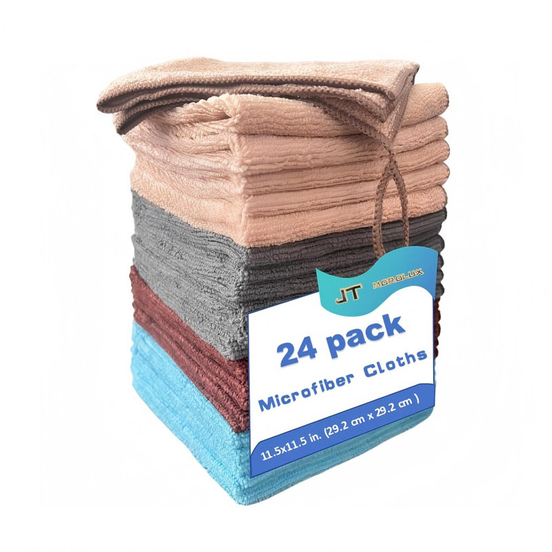 24 pack 12 x 12"   Microfiber Household Cleaning Cloths - Multi-Purpose, Machine Washable, Absorbent Towels for Kitchen, Car, Home Appliances