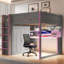 Lit mezzanine avec garde-robe intégré, port USB, bureau, tablettes de rangement et lumières DEL sous le bureau-418936617