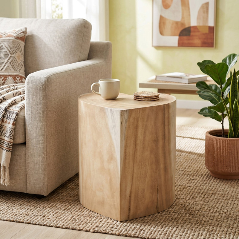 Table d'appoint sculptée en forme de cœur en bois sculpté pour le salon - Table de bout naturelle étroite pour la maison ou le bureau - 18 po, brun clair et brun