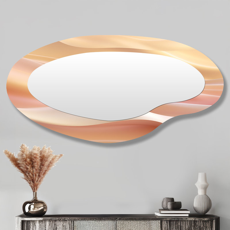 Grand miroir mural asymétrique moderne doré et rose