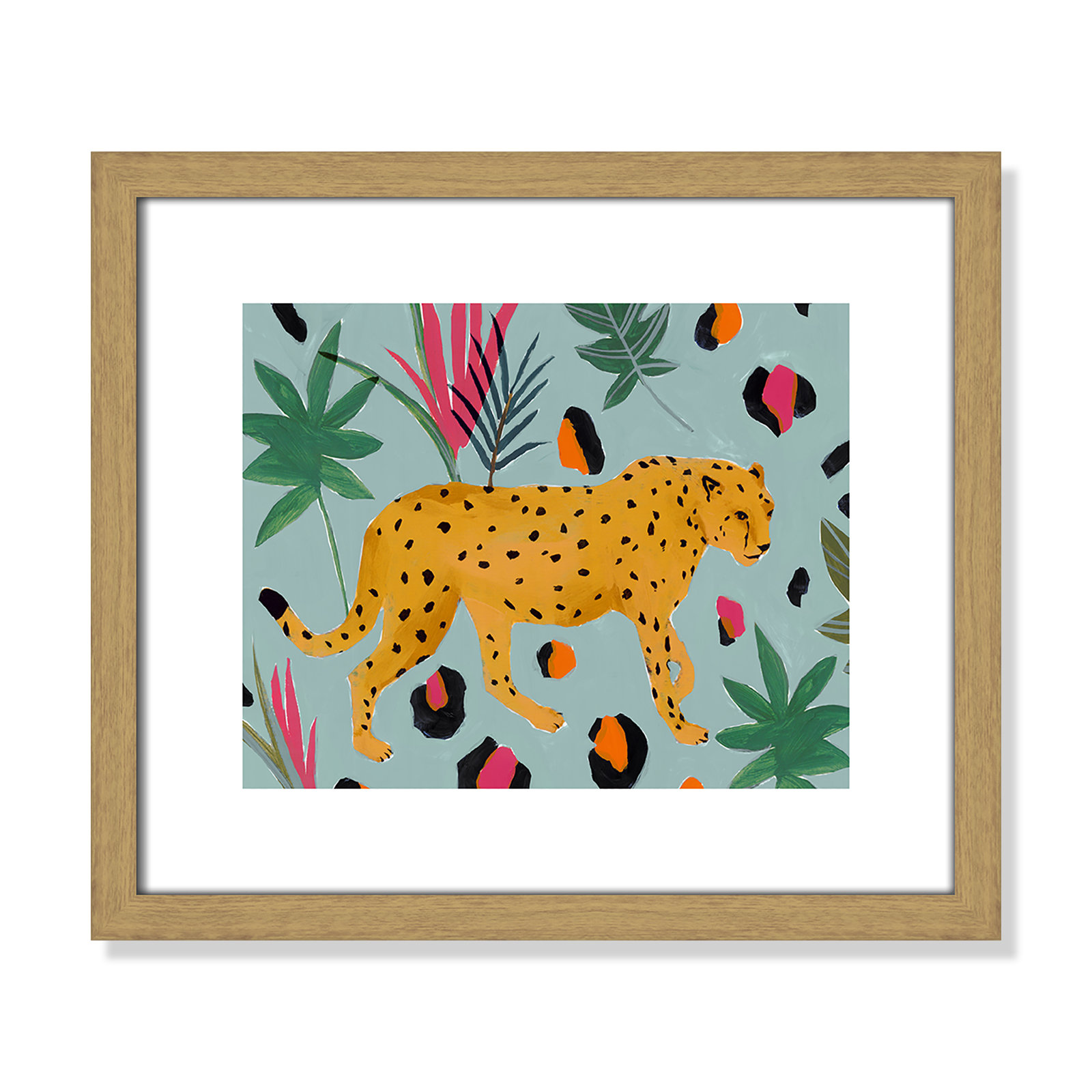 Walking Cheetah II by Isabelle Z - Painting Print, Beige Wood Framed Paper, 13" H x 15" W x 0.75" D