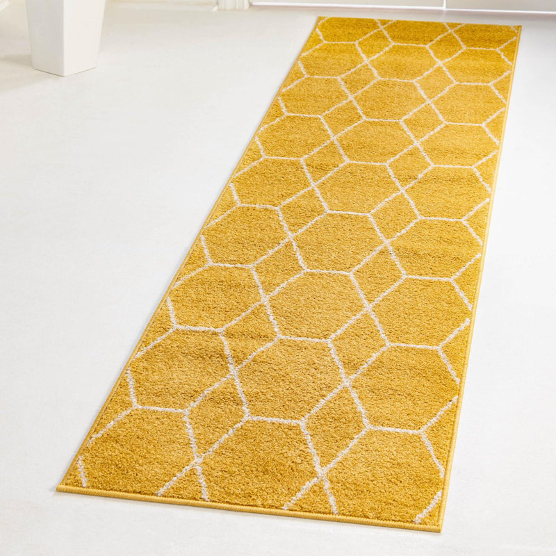 Tapis géométrique Debrodie, Yellow, Tapis de couloir 2 pi x 9 pi