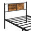 Cadre de lit simple en métal, tête de lit avec décoration en bois, noir