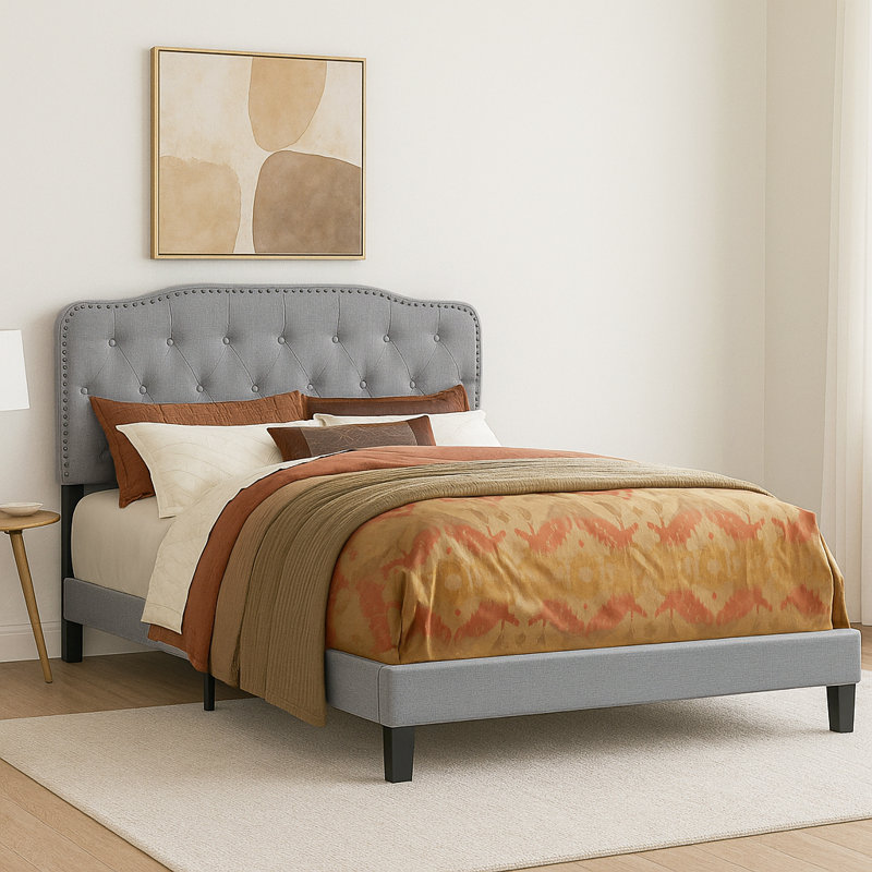 Anzhelika Upholstered Standard Bed, Full, Smoke Gray Linen