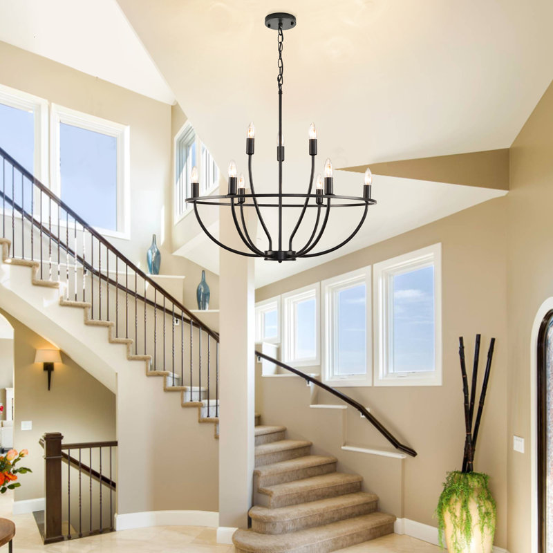 Porcina 9 - Light Iron Dimmable Wagon Wheel Chandelier, Black