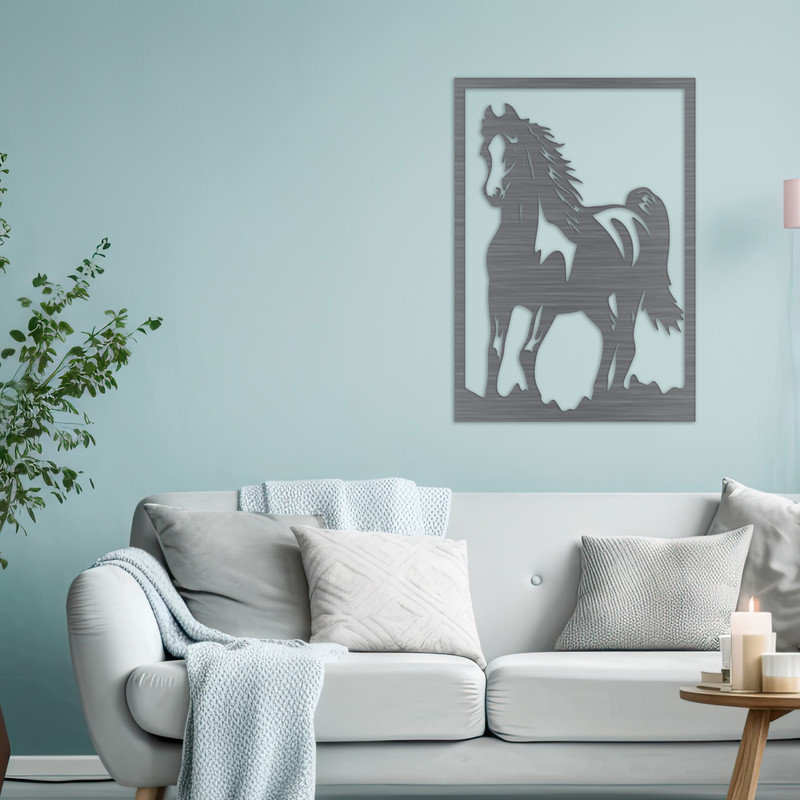 Art mural rectangulaire de cheval - ACM, H 46 po x l 32,2 po x P 0,25 po, Noir
