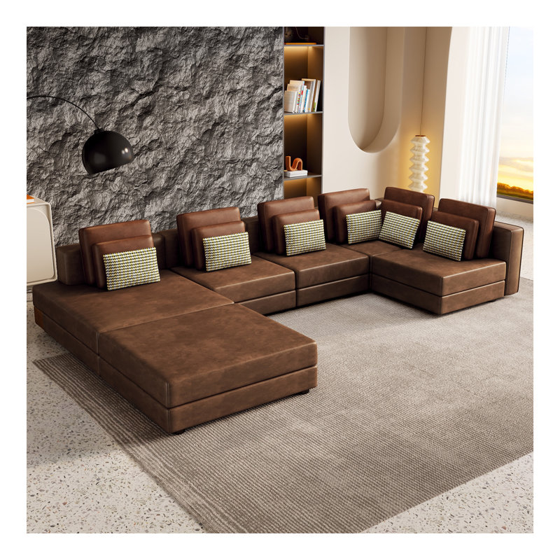 Canapé modulaire modulaire d'angle avec repose-pieds mobile pour le salon, Tissu brun Palomino