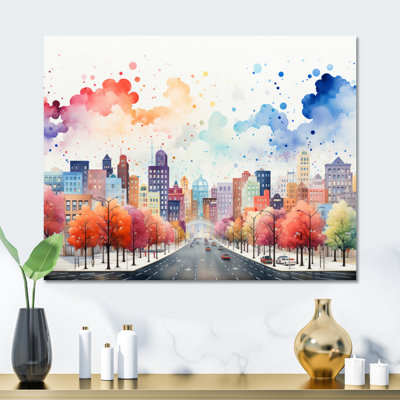Popart Cityscape Urban Fog I - Cityscapes Print on Metal