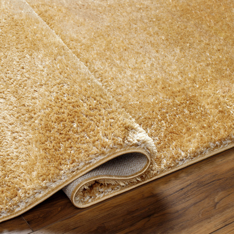 Yellow Modern Shaggy Rug, Plain Easy to Clean Rug For Living Room, Dining Room, Bedroom, Kitchen, Rectangle 120 x 170 cm