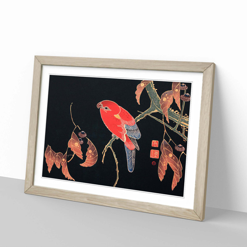Red Parrot by Ito Jakuchu - Picture Frame Painting Print, Oak Framed, 48cm H x 65cm W x 2cm D