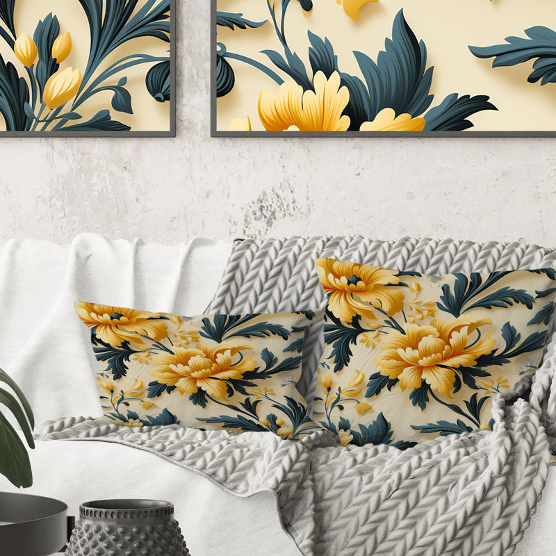 Coussin décoratif en polyester floral, H 16 po x l 16 po