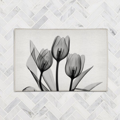 Tapis en chenille monochromatique à tulipes noires