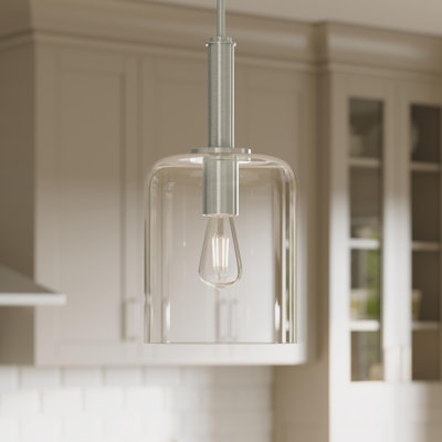 Reines One-Light Brushed Nickel Pendant with Clear Glass Shade