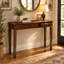 Console traditionnelle en bois, table d'entrée de 120 cm de long avec 3 tiroirs de rangement, plateau en placage à chevrons et pieds cannelés, table d'appoint en noyer pour couloir ou salon