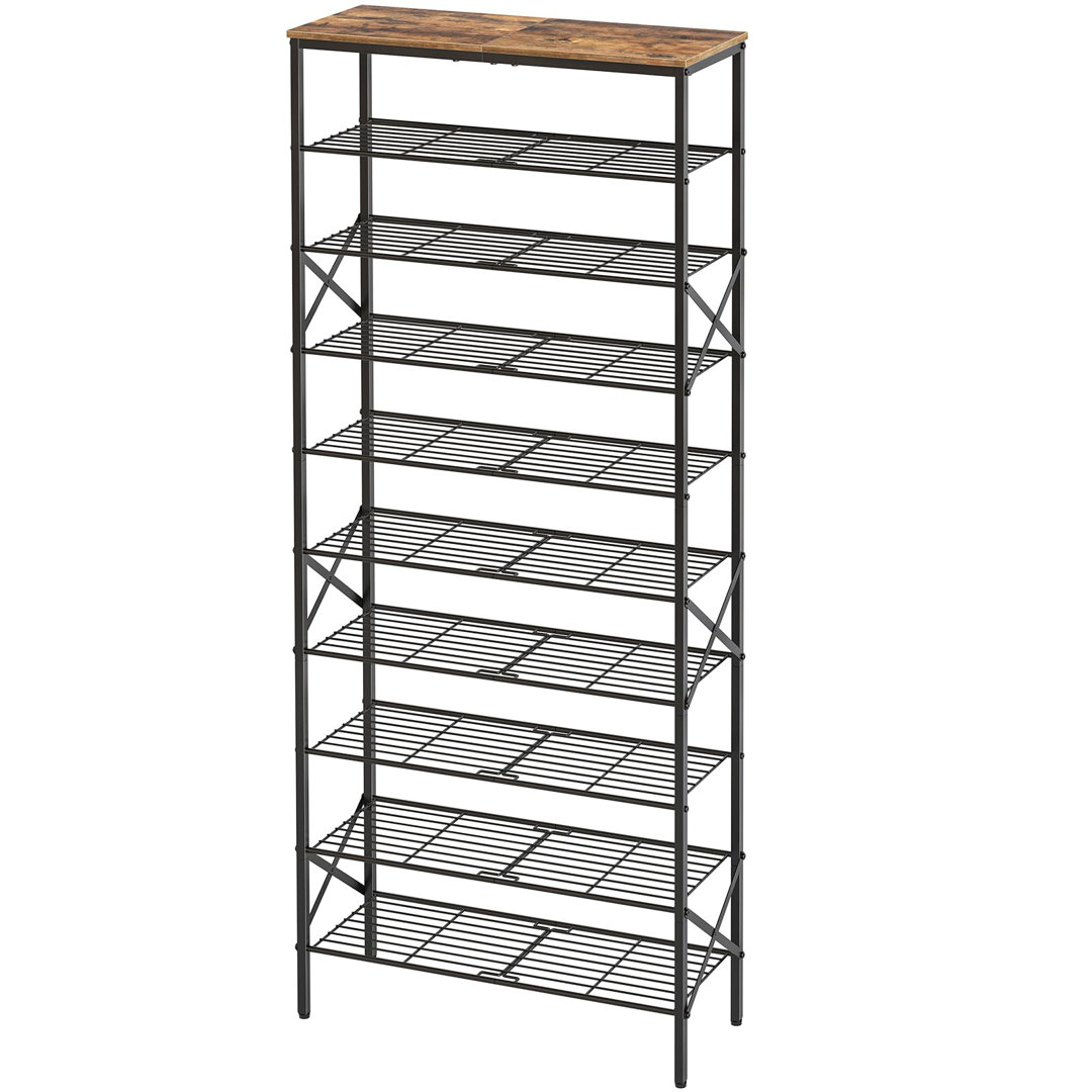 10 Tier Metal Frame Shoe Rack Storage Organizer Holds 16-20 Pairs 17 Stories 