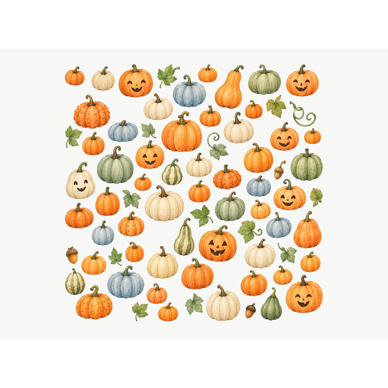 Pumpkin Patch Wall Decals, Set of 74 Peel and Stick Nursery Wall Stickers, Satin Finish Removable Kids Room Wall Art, 20"W x 20"H (50 x 50 cm)