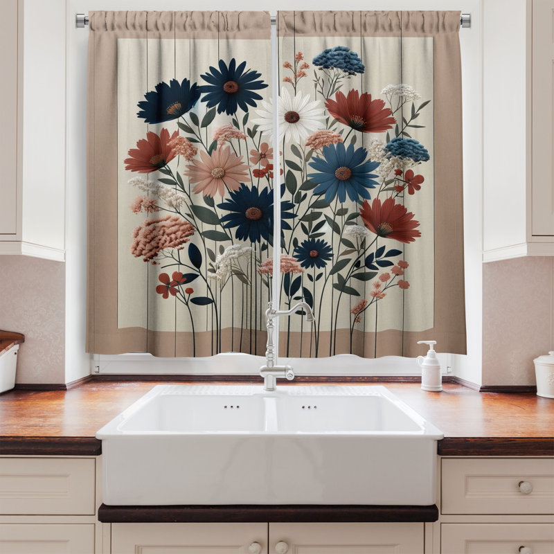 Floral Kitchen Curtain, 55" W x 36" L