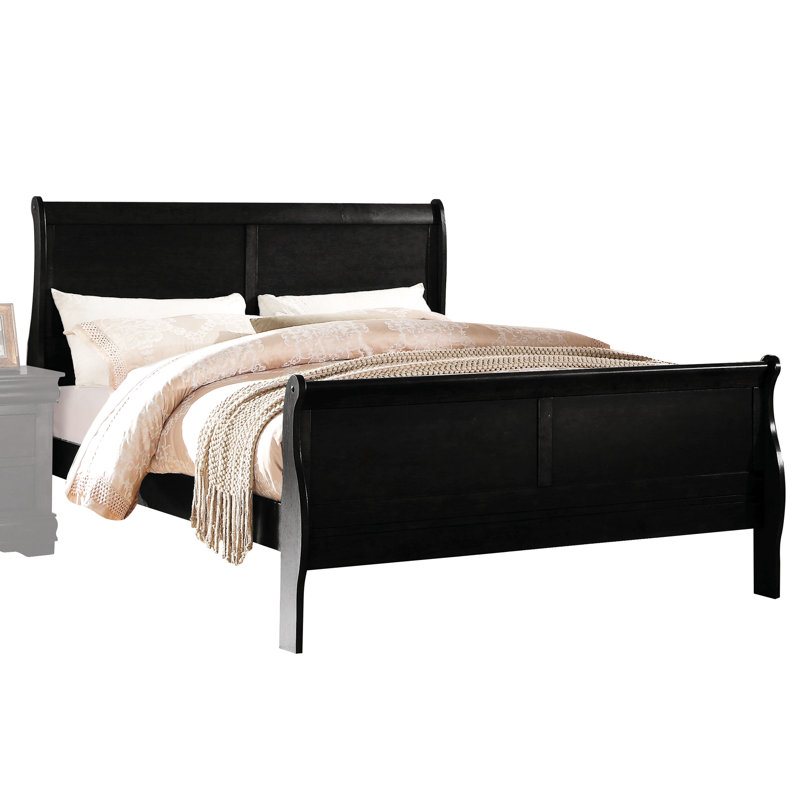 Élégant oriental - ajoute de la classe à votre chambre à coucher avec très grand lit à finition noire en bois synthétique pour une utilisation durable