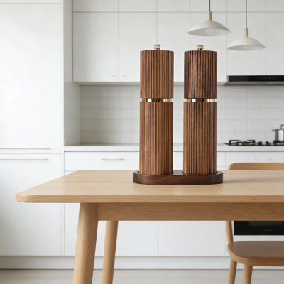 Ensemble de moulin à sel et à poivre en bois d'acacia avec grosseur réglable, moulins manuels rechargeables et plateau en bois assorti - Cadeau de cuisine idéal