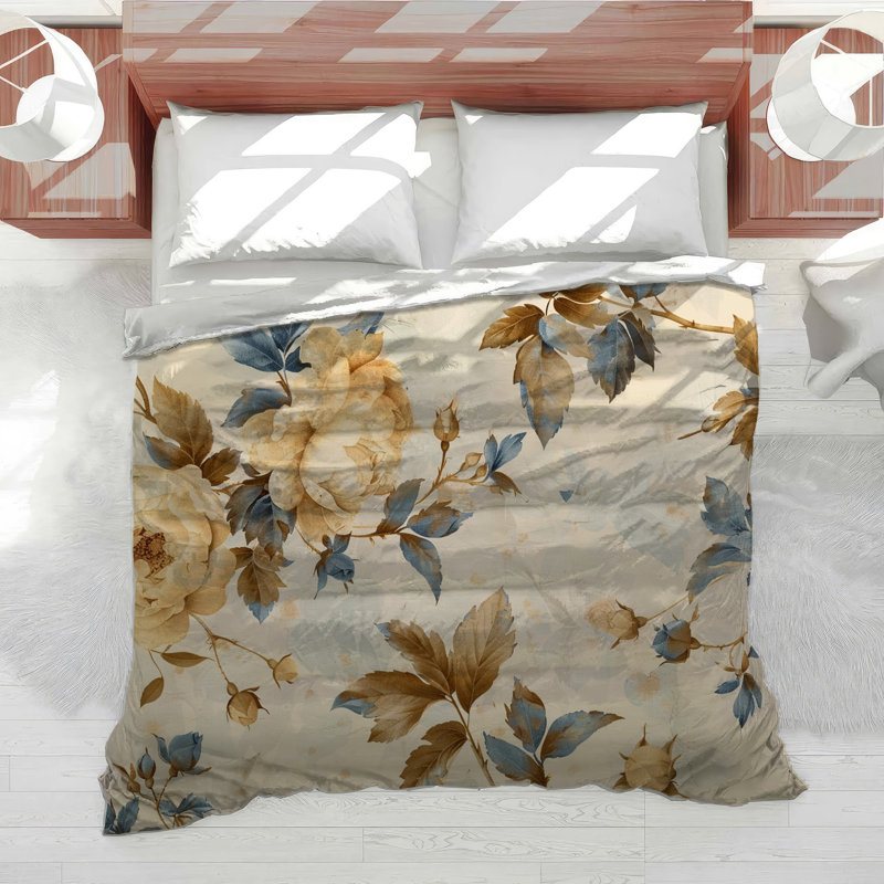 White Roses Botanical Cotton Blend Comforter, Queen Comforter